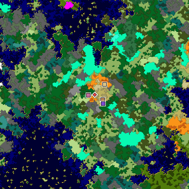 Predicted biome map of Java 1.16 seed 6578662690412125036 around estimated spawn