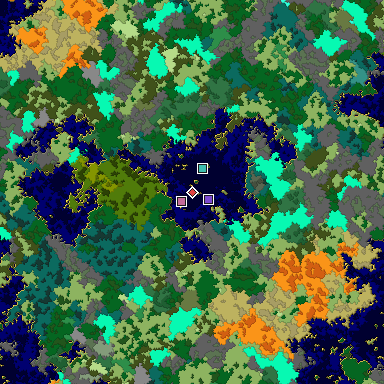 Predicted biome map of Java 1.16 seed -4035418854550552441 around estimated spawn