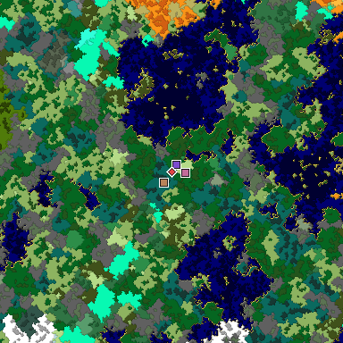 Predicted biome map of Java 1.16 seed -7715245017672230700 around estimated spawn