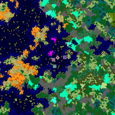 Predicted biome map of Java 1.16 seed -9196751994160320908 around estimated spawn