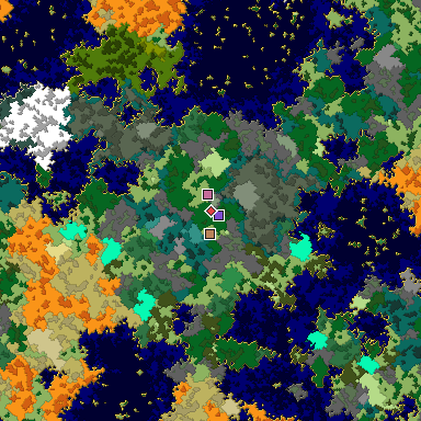 Predicted biome map of Java 1.16 seed 7831891367021129605 around estimated spawn