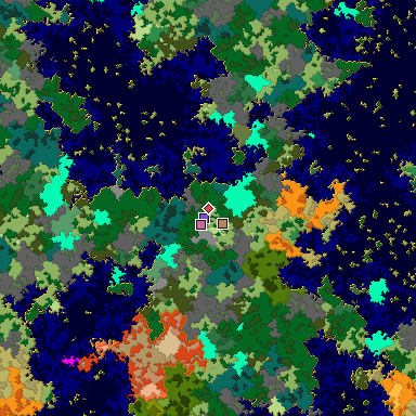 Predicted biome map of Java 1.16 seed -2392889175589148377 around estimated spawn