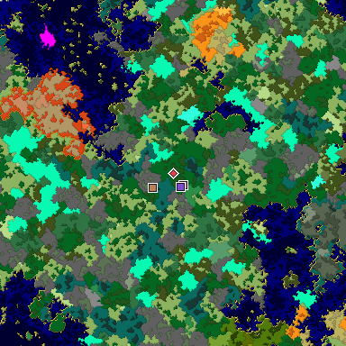 Predicted biome map of Java 1.16 seed -8152987557094927068 around estimated spawn