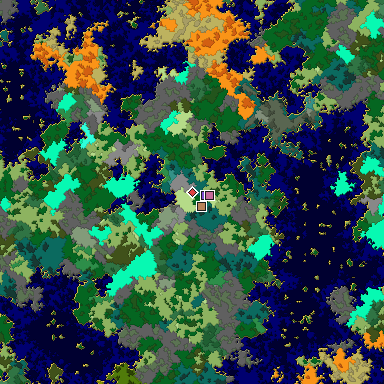 Predicted biome map of Java 1.16 seed -5406337453198665048 around estimated spawn