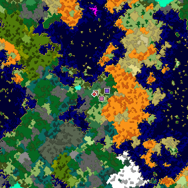 Predicted biome map of Java 1.16 seed -8245725517048092864 around estimated spawn