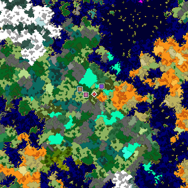 Predicted biome map of Java 1.16 seed -1368978166001062756 around estimated spawn