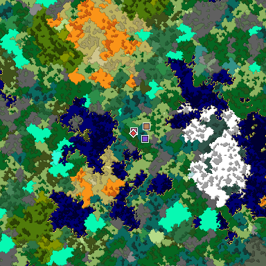 Predicted biome map of Java 1.16 seed 9054384600926871705 around estimated spawn