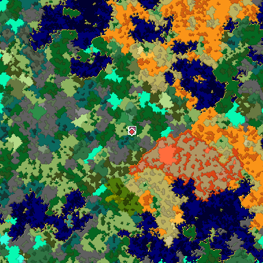 Predicted biome map of Java 1.16 seed -8566781338389230185 around estimated spawn