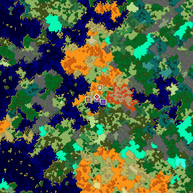 Predicted biome map of Java 1.16 seed 1211671902882041139 around estimated spawn