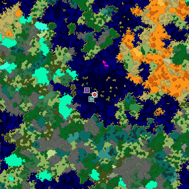 Predicted biome map of Java 1.16 seed 7563511380206146809 around estimated spawn