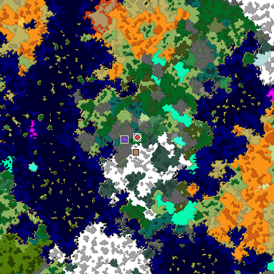 Predicted biome map of Java 1.16 seed -4582856229874164171 around estimated spawn