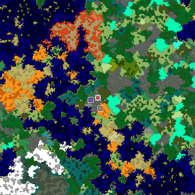Predicted biome map of Java 1.16 seed 2646311413631082020 around estimated spawn