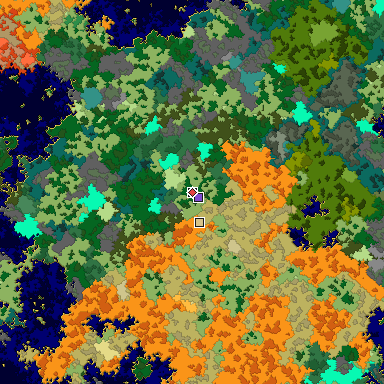 Predicted biome map of Java 1.16 seed 2202740823307677906 around estimated spawn