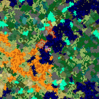 Predicted biome map of Java 1.16 seed -8813524119869213185 around estimated spawn