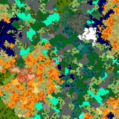 Predicted biome map of Java 1.16 seed -5305861963808732768 around estimated spawn