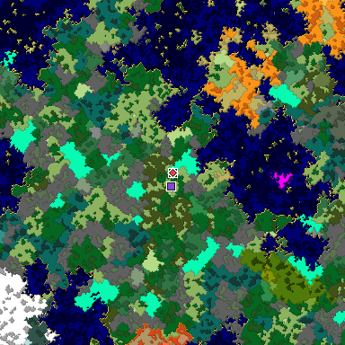 Predicted biome map of Java 1.16 seed 2837136723052444797 around estimated spawn