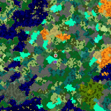 Predicted biome map of Java 1.16 seed -6882137762533223211 around estimated spawn