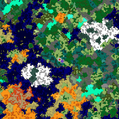 Predicted biome map of Java 1.16 seed 1218285137409975568 around estimated spawn