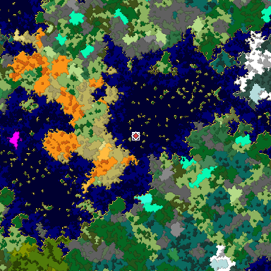 Predicted biome map of Java 1.16 seed 3727909219672136081 around estimated spawn