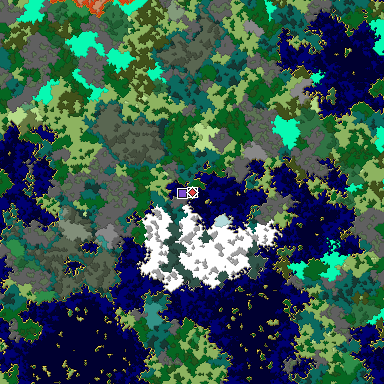 Predicted biome map of Java 1.16 seed -6381910331083437368 around estimated spawn