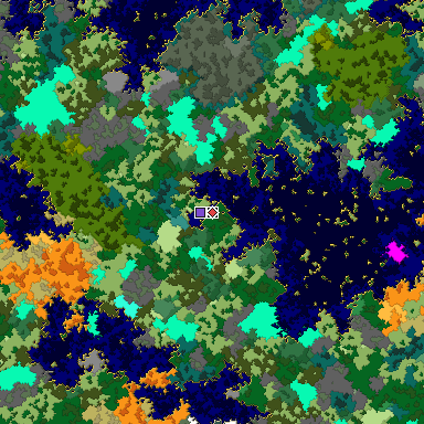 Predicted biome map of Java 1.16 seed 2873289791259133524 around estimated spawn