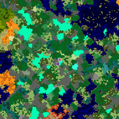 Predicted biome map of Java 1.16 seed 6695774383128695392 around estimated spawn