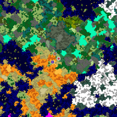 Predicted biome map of Java 1.16 seed -656956396181238837 around estimated spawn