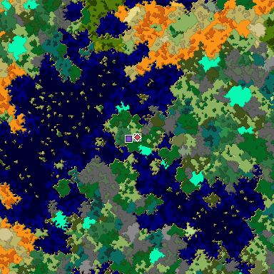 Predicted biome map of Java 1.16 seed 4326588242420510229 around estimated spawn