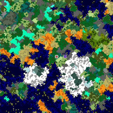 Predicted biome map of Java 1.16 seed 4619994536015388350 around estimated spawn