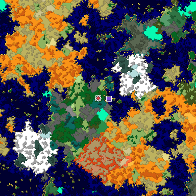 Predicted biome map of Java 1.16 seed -8054686199626376838 around estimated spawn