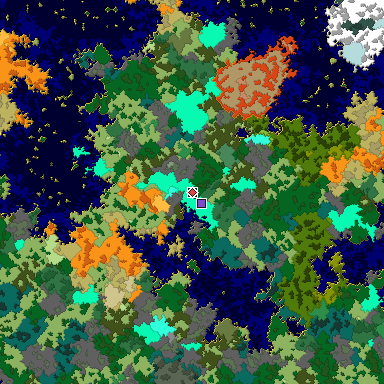 Predicted biome map of Java 1.16 seed -3413384019326657483 around estimated spawn