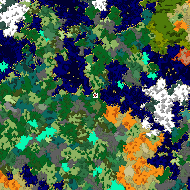 Predicted biome map of Java 1.16 seed 4844943609809066269 around estimated spawn
