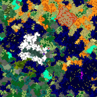 Predicted biome map of Java 1.16 seed 7204691405750249009 around estimated spawn