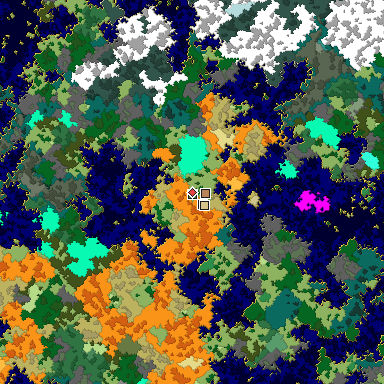 Predicted biome map of Java 1.16 seed 3783020258319001163 around estimated spawn