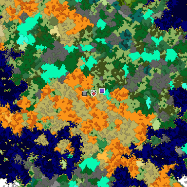 Predicted biome map of Java 1.16 seed 1743362354854153734 around estimated spawn