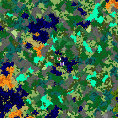Predicted biome map of Java 1.16 seed 293578521019977210 around estimated spawn