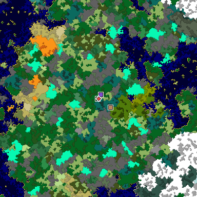 Predicted biome map of Java 1.16 seed 5130848821329302906 around estimated spawn