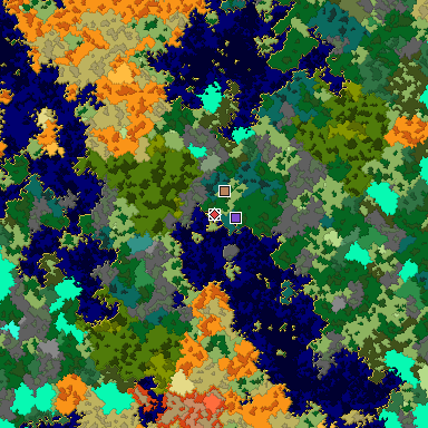 Predicted biome map of Java 1.16 seed -7174826517725918726 around estimated spawn