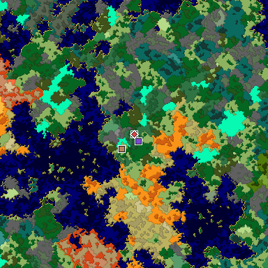 Predicted biome map of Java 1.16 seed -1448556435354260171 around estimated spawn