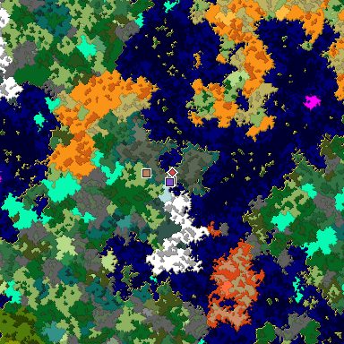 Predicted biome map of Java 1.16 seed 9173295050784247731 around estimated spawn