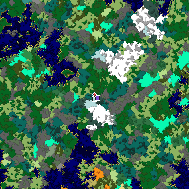 Predicted biome map of Java 1.16 seed -2524459790040167645 around estimated spawn