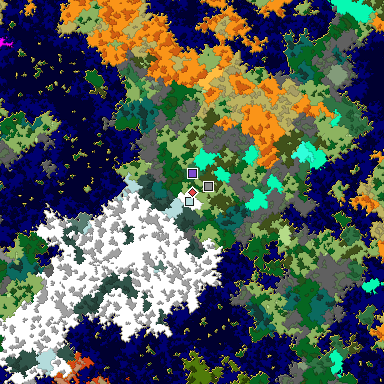 Predicted biome map of Java 1.16 seed -1710771800459714758 around estimated spawn