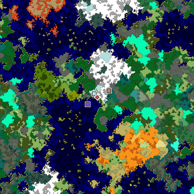 Predicted biome map of Java 1.16 seed -6464145042299215451 around estimated spawn