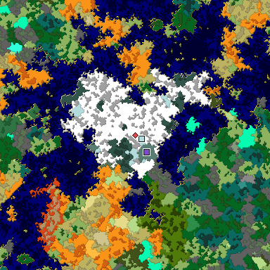 Predicted biome map of Java 1.16 seed 3782017991106055727 around estimated spawn
