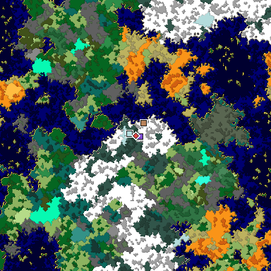 Predicted biome map of Java 1.16 seed -4056292204898993060 around estimated spawn