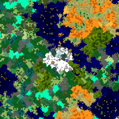 Predicted biome map of Java 1.16 seed -2899851930523308495 around estimated spawn