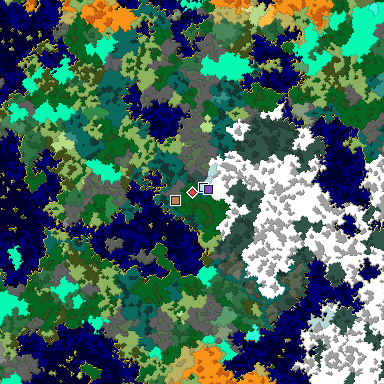Predicted biome map of Java 1.16 seed -5410719031065252083 around estimated spawn