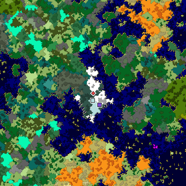 Predicted biome map of Java 1.16 seed 5478904016718579992 around estimated spawn