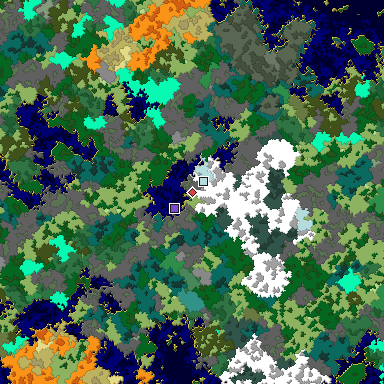 Predicted biome map of Java 1.16 seed 6178155762462426013 around estimated spawn