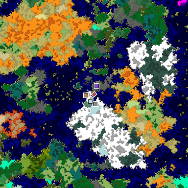 Predicted biome map of Java 1.16 seed 600089313168223325 around estimated spawn